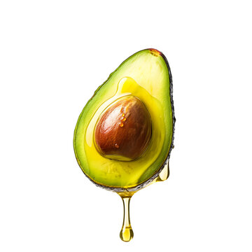 oil dripping from avocado fruit isolated on transparent background Generative Ai.
