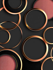 gold, rose gold, black frame design. Abstract 3D circle backdrop for cosmetic product. Collection of luxury geometric background. Generative Ai.