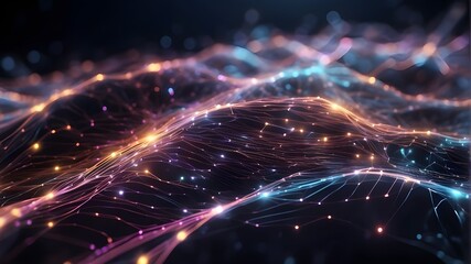 backdrop of abstract technologies connected to fiber optic networks. Ultra-fast broadband for worldwide data transmission