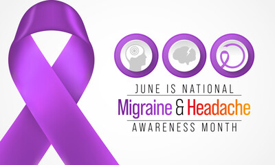 Migraine and headache awareness month is observed every year in June. it is usually a moderate or severe headache felt as a throbbing pain on one side of the head. Vector illustration