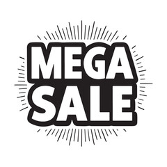 Mega sale black stamp on white background. Sign, label, sticker