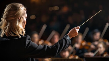 A Female Conductor Leading Orchestra