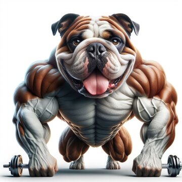 A dog with muscles and a dumbbell image attractive lively has illustrative meaning illustrator.