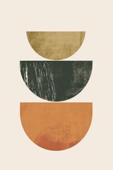 The composition of semi-circles with diverse textures and colors results in a visually appealing, modern art piece
