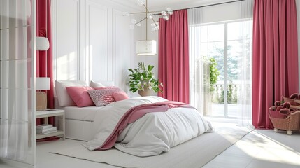 Bright Bedroom with Bold Red Accents, Perfect for Vibrant and Energetic Home Decor