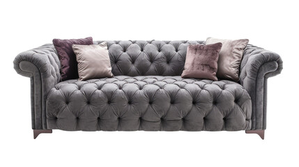 Obraz premium Modern black sofa isolated on white, transparent background PNG