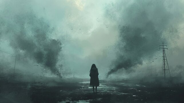 Loneliness and alienation - sad girl standing alone - sadistic theme