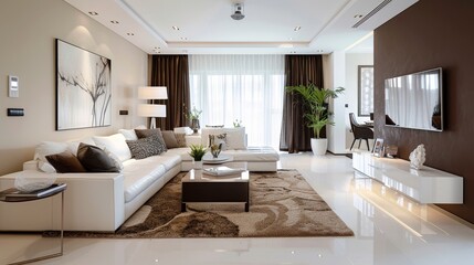Chic Beige Living Room with Modern Elegance and Comfortable Seating