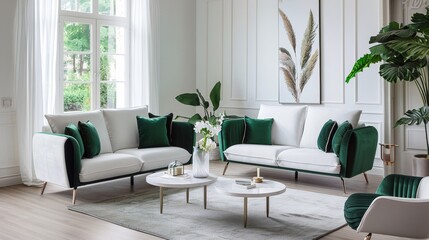 Modern Living Room with Lush Green Accents, Perfect for Vibrant Home Interiors
