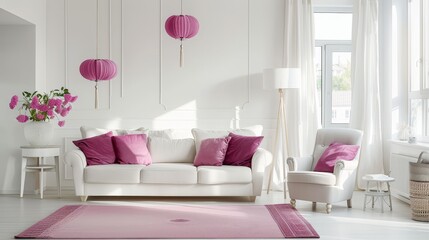 Chic White and Pink Living Room, Ideal for Stylish and Feminine Home Decor