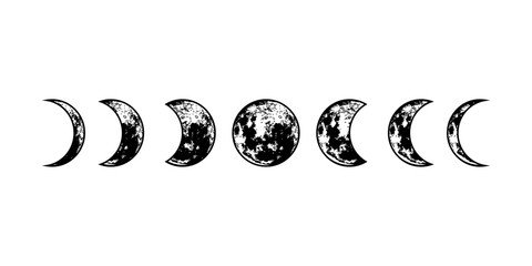 Lunar phases. Vector moon surface. Isolated cosmic silhouette. 