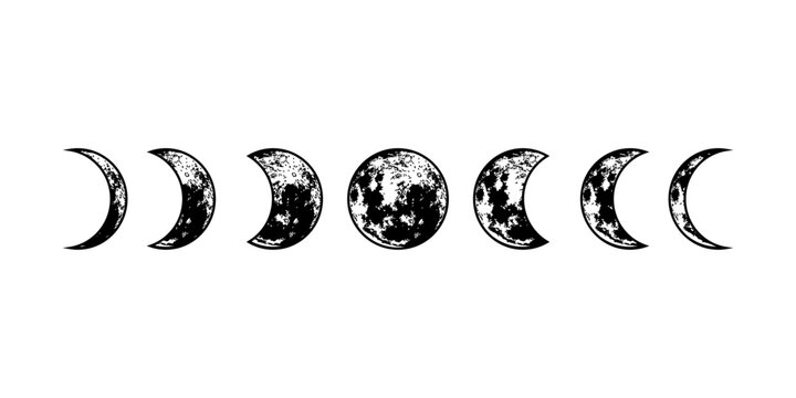 Lunar phases. Vector moon surface. Isolated cosmic silhouette. 