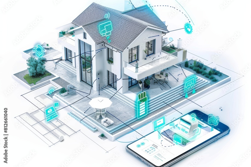 Poster futuristic security cameras ensure safe, innovative building security with advanced automation alert
