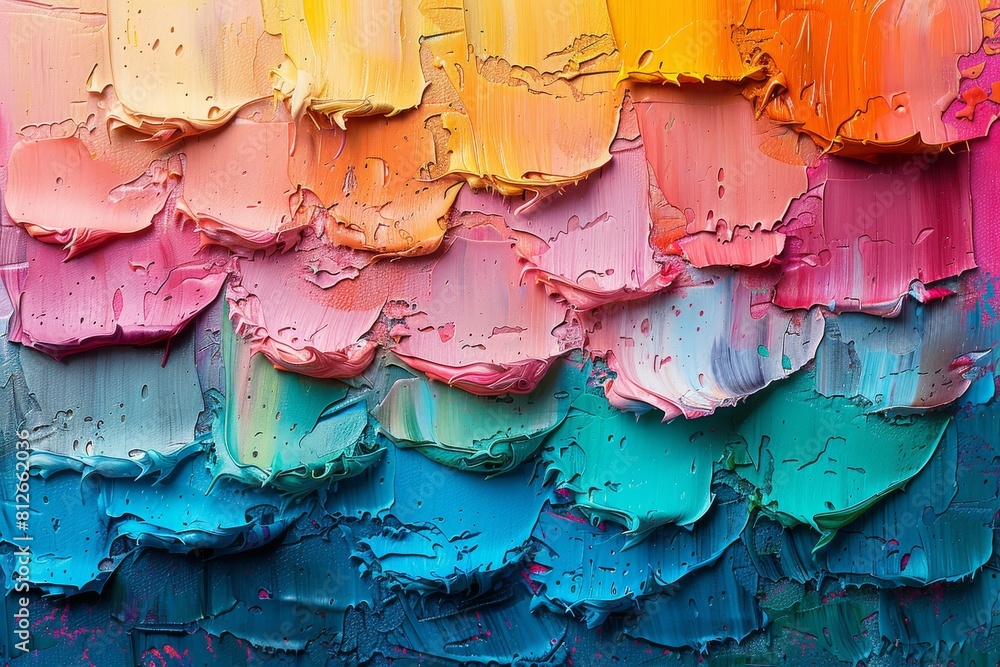 Poster this image captures a close-up of vibrant and textured strokes of oil paint, showcasing a beautiful 
