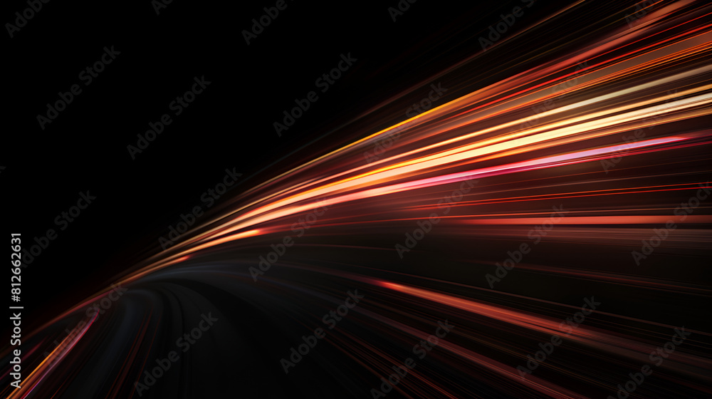 Fototapete Dynamic luminous streaks on a dark backdrop. Modern layout for banners, brochures, and advertisements,abstract background with speed motion on the road, computer generated images
