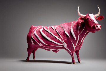 Raw meat sculpture of a cow