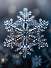 Exquisite snowflake details magnified under a microscope, offering a close-up view of its gracefully textured surface.