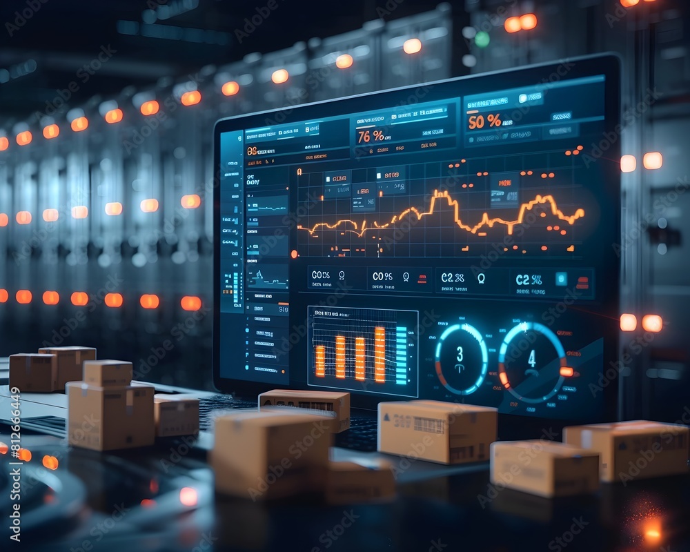 Poster real time e commerce analytics dashboard showing sales and traffic statistics for online business pe