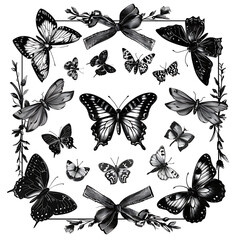 set of butterflies isolated