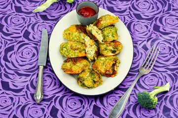 Vegetarian broccoli cutlets on the table.