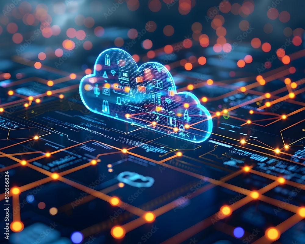 Poster cloud computing networking and digital communication in business concept with connected devices and 