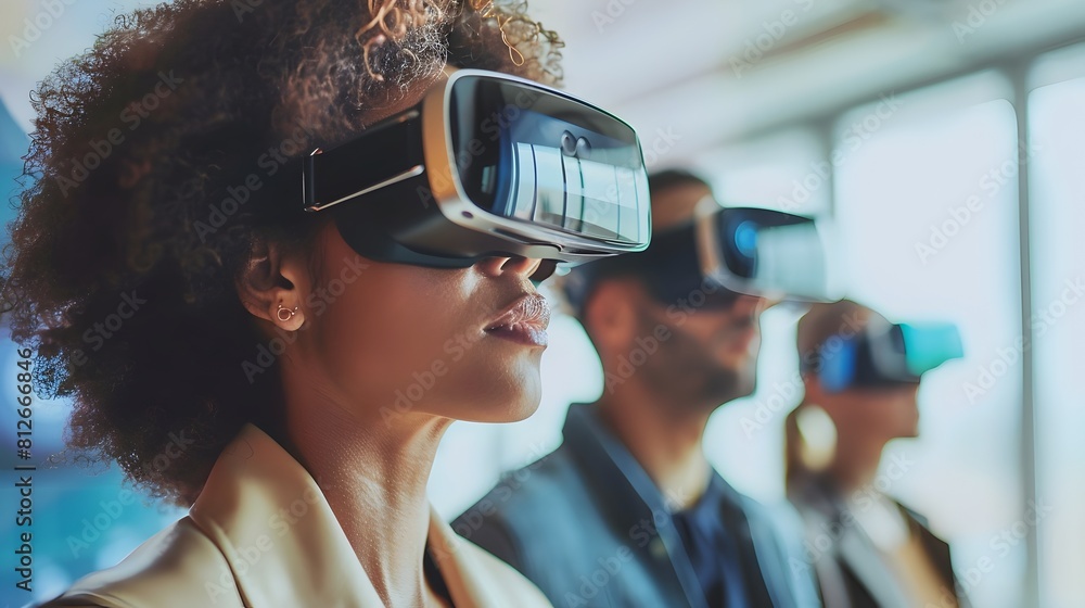 Poster professionals utilizing augmented and virtual reality headsets for enhanced digital communication an