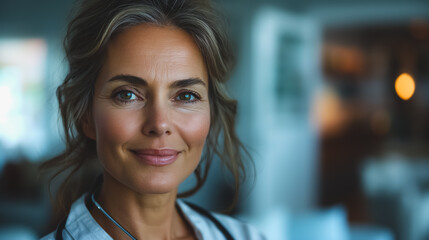Naklejka premium Portrait of a smiling female doctor with a stethoscope