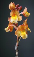 Close-up capture of vibrant orange orchid flowers with intricate patterns and soft background