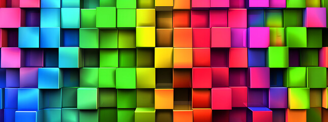 A colorful wall of blocks with a rainbow pattern. The blocks are of different colors and sizes, creating a vibrant and lively atmosphere. Generative AI