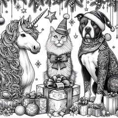 Many animals include dogs, cats, unicorns with gifts art lively has illustrative meaning card design illustrator.