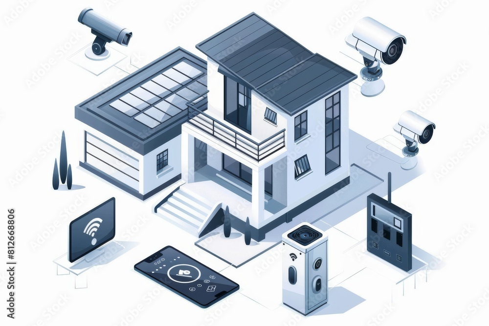 Poster smart home security integrates cctv with motion sensors for advanced monitoring, managing electronic