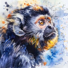 This watercolor painting of a monkey is so realistic, you'll feel like you're right there with it. The artist has captured the monkey's every detail, from its fur to its eyes.