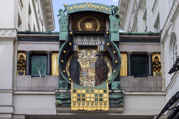 Ankeruhr, Art Nouveau clock located on Hoher Square, Vienna, Austria