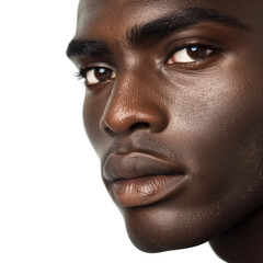 Obraz premium Close up portrait of a handsome black man showing up the face skin, isolate on transparent background