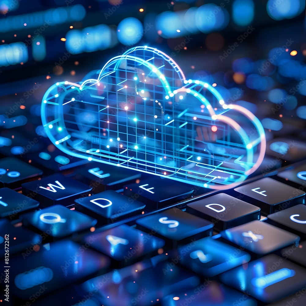 Poster cloud software update downloading on personal computer symbolizing continuous technological advancem