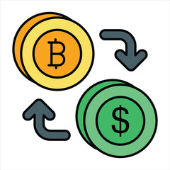Bitcoin and Cryptocurrency Color Outline Icon Style