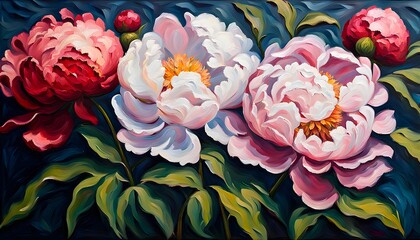 Beautiful  Oil Painting Of Peonies