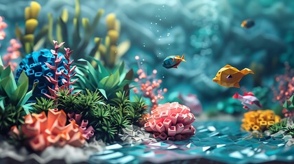A colorful underwater scene with fish swimming in the water