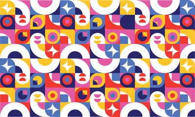 Color neo geo poster. Modern grid flyer with geometric shapes, geometry graphics and abstract background vector set. Geometry grid pattern banner vivid presentation illustration