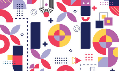 Color neo geo poster. Modern grid flyer with geometric shapes, geometry graphics and abstract background vector set. Geometry grid pattern banner vivid presentation illustration