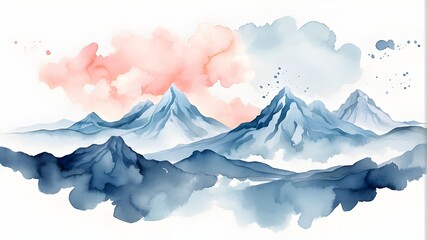 Vector background of a blue mountain. Oriental Luxury watercolor brush landscape background design. Design wallpaper, posters, and wall art for interior decor.