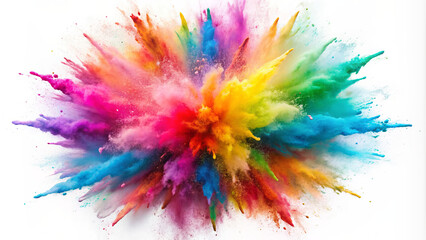 Explosion splash of colorful powder with freeze isolated on white background, abstract splatter of...