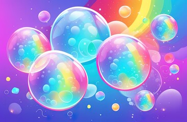 color soap bubbles background. A bunch of soap bubbles floating on a blue, pink, and pink background with bubbles floating in the air. - obrazy, fototapety, plakaty