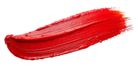 Red stroke of paint texture isolated on transparent background.