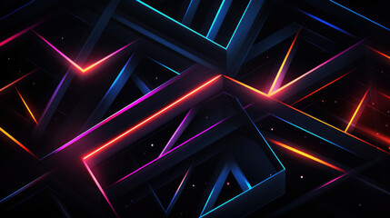 multicolor neon lines abstract illustration on dark background - obrazy, fototapety, plakaty