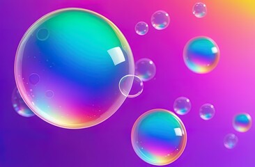 color soap bubbles background. Iridescent balloon bubble on pastel background with gradient. A vibrant and whimsical bubble of joy radiates in the sky, its radiant rainbow background captivating the 