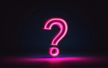 A neon pink question mark glows brightly against a black background.