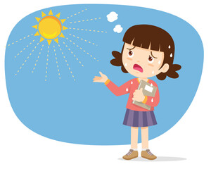 girl thirsty from heat of the summer sun