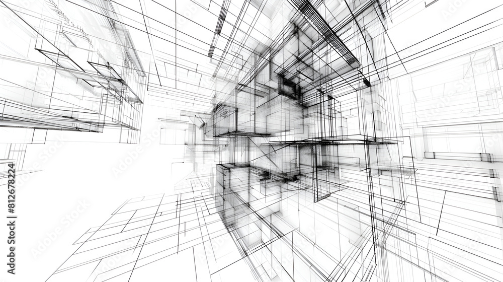 Poster sketch of modern architecture construction of new office building. post-produced generative ai illus