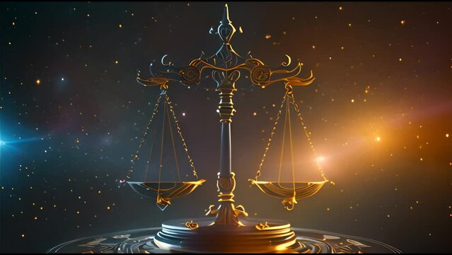 Golden Libra zodiac sign against space background. Esoteric horoscope and fortune telling concept. 